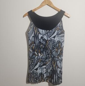 Sere Nade Pleated Floral Tank Top Medium Black Neckline Y2K Mallcore